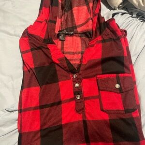 French Laundry Red and Black Checkered Top